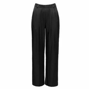 SPARKZ COPENHAGEN Silky Drape High Waist Wide Leg Pants Black MEDIUM